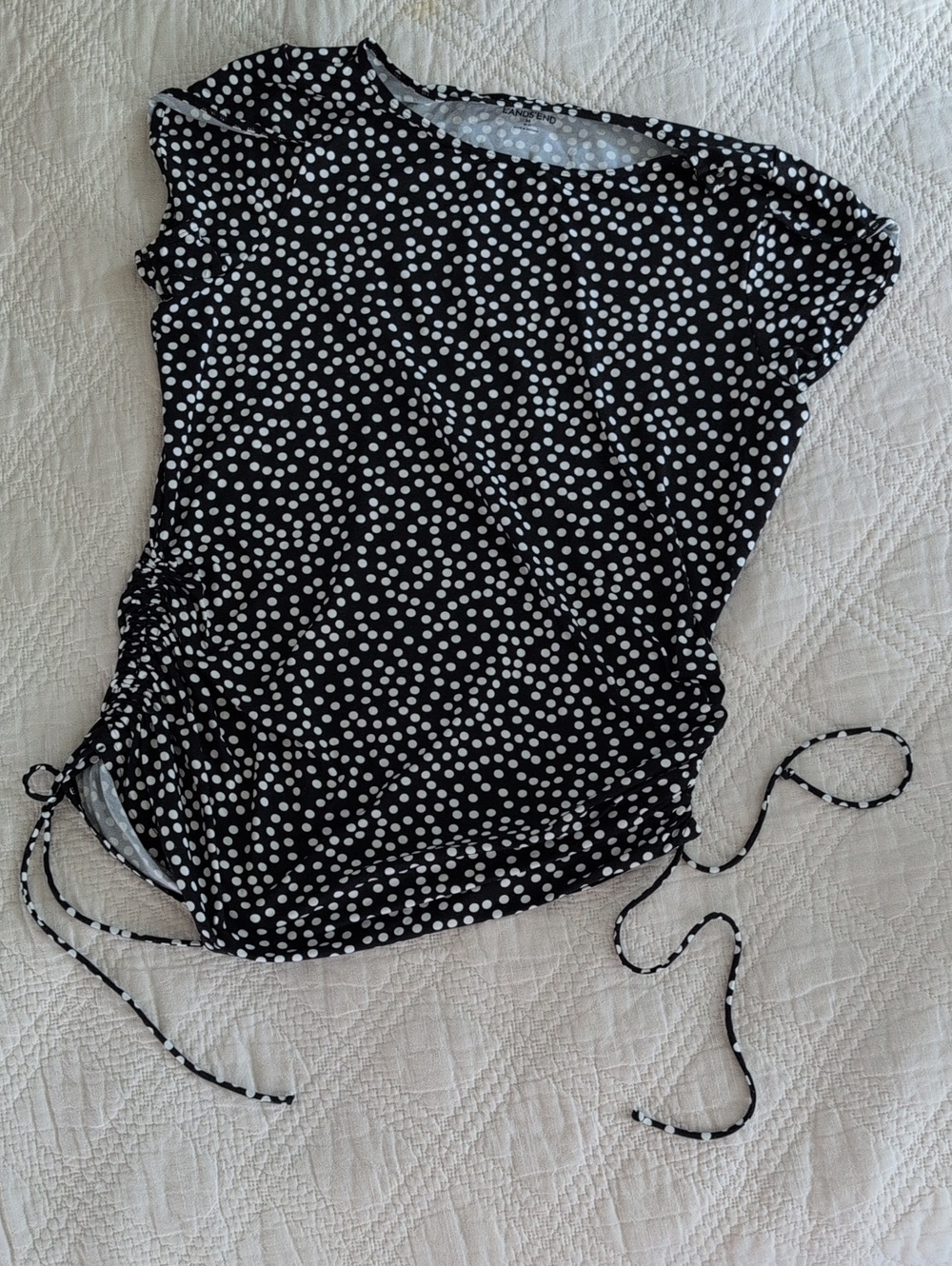 Lands' End Black & White Polka Dot Short Sleeve Rashguard